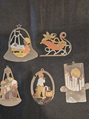 Vintage Gloria Duchin Holiday Metal Ornaments Set Of 5